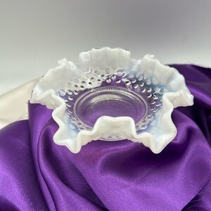 Fenton Hobnail Ruffled Edge Trinket Dish. Moonstone.